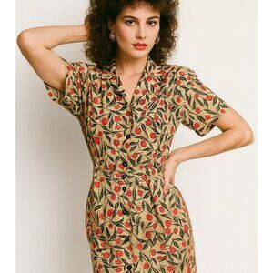 vintage 80s FLORAL MIDI DRESS short sleeve cottagecore secretary colorful S